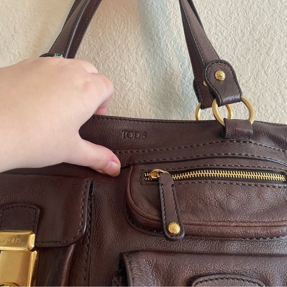 Tod's Brown Leather Took Tracolla Media Bag Shoulder Handbag Pusre Retro - Picture 10 of 16